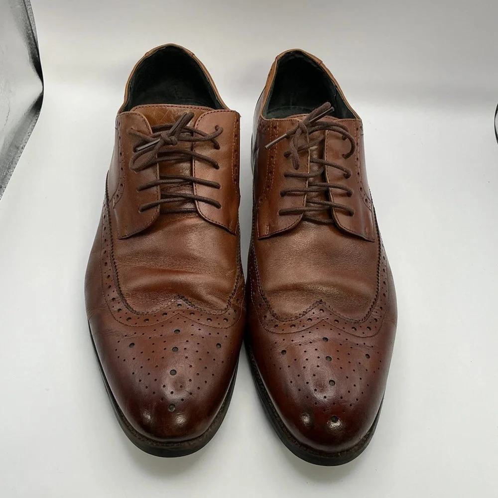 Stacy Adams Mens 15M Cognac Brown Leather Wingtip Oxford Dress Shoes 24911-221